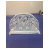 White rod iron Napkin Holder with Decorative Fan Design