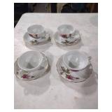 Fine Japanese Rose Pattern Tea Cups and Saucers Set