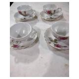 Fine Japanese Rose Pattern Tea Cups and Saucers Set