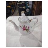 White Porcelain Teapot with Pink Rose Design