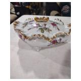 Rose Pattern Porcelain Serving Dish with Gold Trim