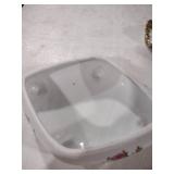 Rose Pattern Porcelain Serving Dish with Gold Trim