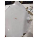 Rose Pattern Porcelain Serving Dish with Gold Trim