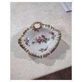 Decorative Rose Pattern Porcelain Dish with Gold Trim
