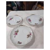 Rose Pattern Porcelain Saucers with Gold Trim