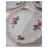 Rose Pattern Porcelain Saucers with Gold Trim