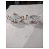Miniature Porcelain Creamer Set with Pink Rose Design