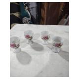 Porcelain Egg Cups with Pink Rose Design