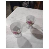 Porcelain Egg Cups with Pink Rose Design