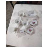 Rose Pattern Tea Cups and Trinket Dishes Set