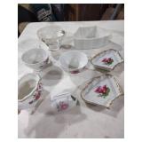 Rose Pattern Tea Cups and Trinket Dishes Set