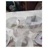 Rose Pattern Tea Cups and Trinket Dishes Set