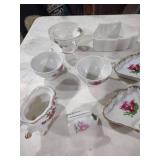 Rose Pattern Tea Cups and Trinket Dishes Set