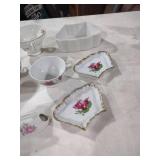 Rose Pattern Tea Cups and Trinket Dishes Set