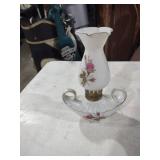 White Porcelain Lamp with Pink Rose Design