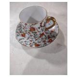 Floral Porcelain Teacup and Saucer Set with Gold Trim