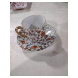 Floral Porcelain Teacup and Saucer Set with Gold Trim