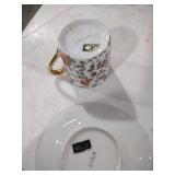 Floral Porcelain Teacup and Saucer Set with Gold Trim