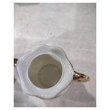 White Porcelain Floral Cream and Sugar Set with Gold Handles