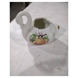 Decorative White Porcelain Swan Creamer with Fruit Design