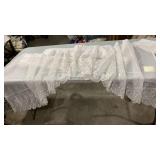 Two sets with valance 17 1/2 inch White curtains, 36 inches long on side