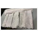 Two sets with valance 17 1/2 inch White curtains, 36 inches long on side