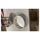 Cake pan and large metal bowl
