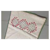 Hand Embroidered Linen Runner with Green Trim