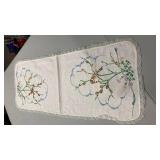 Embroidered Bird and Floral Linen table runner