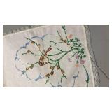 Embroidered Bird and Floral Linen table runner