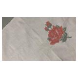 Red Rose Linen Table Runner with Lace Trim