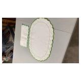White Cotton Table Runner with Green Scalloped Edge
