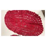 Handmade Red Oval Doilies Set