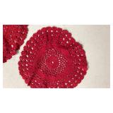 Red Crocheted Doily Set