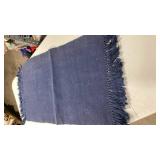 Navy Blue Cotton Throw Rug with Fringe