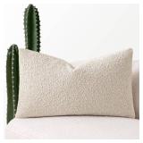 MIULEE Textured Boucle Throw Pillow Cover Beige Accent Solid Lumbar Pillow Case Decorative Soft Pack of 1 Couch Cushion Chair Sofa Bedroom Livingroom Home Decor,20.x14 Inch