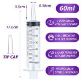60ml Syringe for Liquid, Oral, Scientific Labs, Measurement, Dispensing, Catheter Tip with Cap- 3 Pack 60ml Syringes