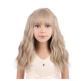 PATTNIUM Blonde Wig Kids Child Short Wavy Wig with Bangs Flaxen Blonde Wigs Synthetic Girls Cosplay Halloween Party Costume Wigs (Flaxen Blonde)