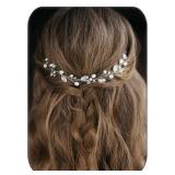 JAKAWIN Pearl Wedding Hair Vine Silver Rhinestone Bridal Prom Hair Piece Accessories for Women HV192 (1 Silver)