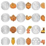 Nuenen 12 Pcs Thanksgiving Cookie Press Set Cookie Press Discs Stainless Steel Stencils Metal Mold Disc for Baking Holiday Cakes Thanksgiving Birthday Cake Decoration, 12 Style (Natural)