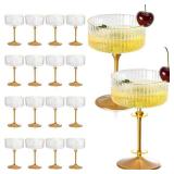 XUWAIDSGN 24 Pcs Champagne Martini Glasses 9 Oz with Gilded Removable Gold Rim Coupe Glasses Pink Martini Glasses Plastic Mimosa Vintage Coupe Glasses Set For Wedding Anniversary (24, Ribbed Gold)