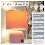 EOEYYOYB Table Lamp for Bedroom, Bedside Lamps for Nightstand, Minimalist Night Stand Light Lamp with Type-C and USB Ports, Modern Desk Table Lamp for Bedroom, Living Room, Dining Room, Office (Pink)