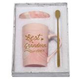 Best Grandma Mug Best Grandma Ever Mug Grandma gifts Birthday Mothers Day Gifts for Grandma from Granddaughter Grandson Grandchildren Grandkids 14 Ounce Exquisite Box Spoon and Mug Mat Pink