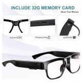 Camera Glasses Video Glasses HD Smart Glasses Recording Outdoor Sport Glasses with Camera Wearable Eyeglass Built-in 32G Memory Card only Open on Computer