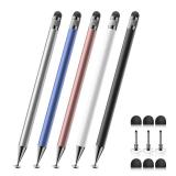 Bopomofo Stylus (5 Pcs), 2-in-1 Stylus Pen for Touch Screen, High Precision and Sensitivity, Suitable for iPhone/ipad/Android Tablets, Compatible with Touch Screens (Black/White/Blue/Rose Gold/Silver)