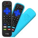 [w/Cover] 1-clicktech 2-in-1 for Roku TV and Box Remote TCL Hisense ONN Sanyo Sharp Hitachi Element Insignia Westinghouse LG JVC Magnavox Roku TV w/ 12 Opt. Channels (Remote + Turquoise Case)