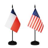 USA American & Chile Chilean Desk Flags, US Chile Office Table Flag, Small Mini Miniature Chilean and US Desktop Flag With 13" Solid Black Pole, Black Base
