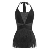 Jazz Dance Costume for Women Sexy Fringe Bodysuit Romper Rhinestone Tassel Latin Dance Dress Ballroom Trapeze Artist Circus Acrobat Pole Dancing Carnival Rave Outfits Fringe Leotard Jumpsuit Black M