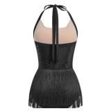 Jazz Dance Costume for Women Sexy Fringe Bodysuit Romper Rhinestone Tassel Latin Dance Dress Ballroom Trapeze Artist Circus Acrobat Pole Dancing Carnival Rave Outfits Fringe Leotard Jumpsuit Black M