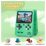 Handheld Game Console, Preloaded 500 Retro Video Games with 3.0 Inch LCD Screen, 1200mAh Rechargeable Battery, Mini Arcade Electronic Gaming 2-Players Xmas Birthday Gift for Boys & Girls (Green) (Char